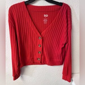 SO Vibrant Red Ribbed Cardigan